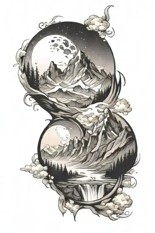 Tatra Moutains Range With Moon And Waterfall