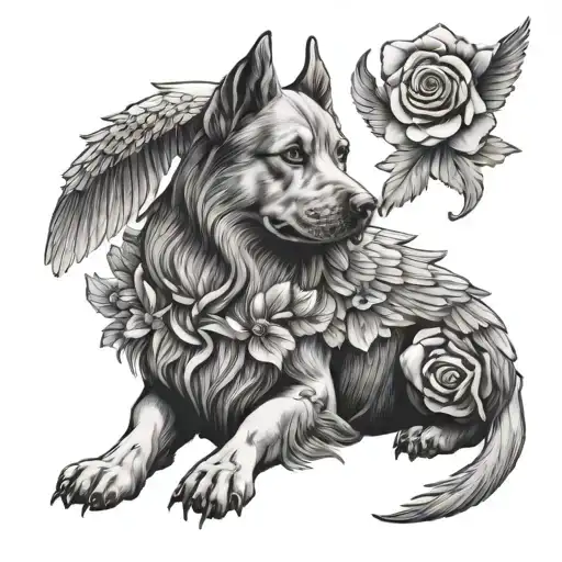 Dog With Wings And Flowers