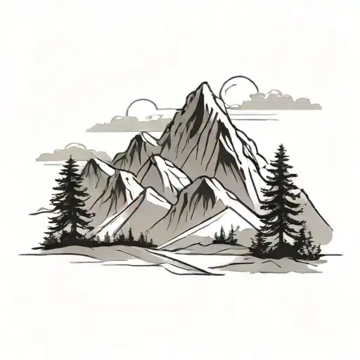 Minimalistic Mountain Landscape Couples Tattoo Design