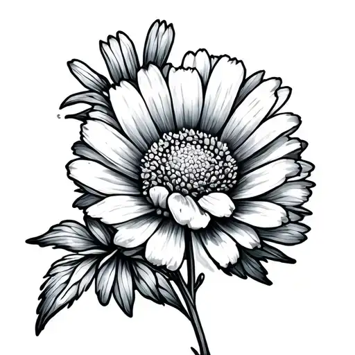 Marigold And Aster Flower Fine Line Small