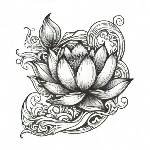 Lotus With Moon And Waves