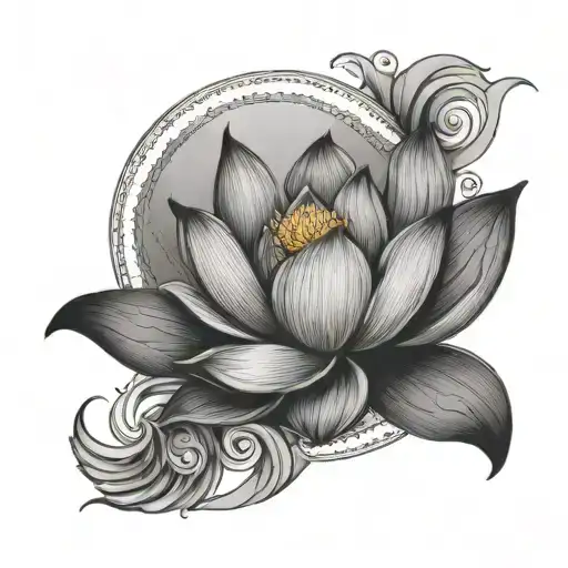 Lotus With Moon And Waves