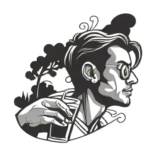 A Very Simple Line Illustration Of A Close Up Person Drinking Sangria In A Park