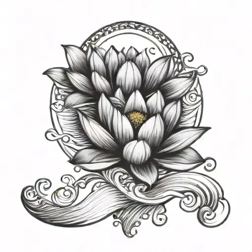 Small Lotus With Moon And Waves