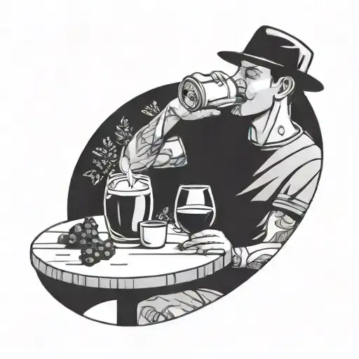 A Very Simple Line Illustration Of A Close Up Person Drinking Sangria In A Park