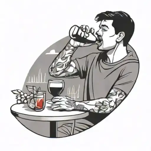 A Very Simple Line Illustration Of A Close Up Person Drinking Sangria In A Park