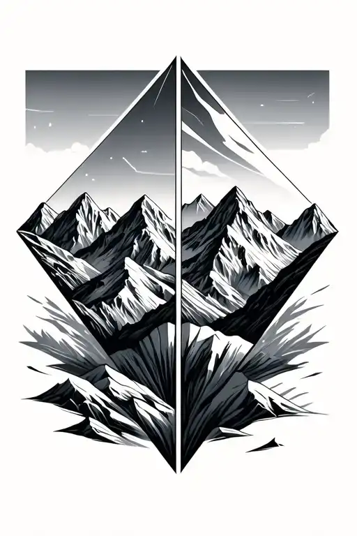 Two Side By Side Geometric Diamonds That Contain A 6 Peak Mountain Range