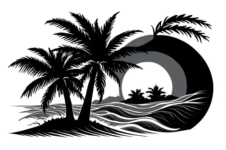 Palm Tree Sun Waves