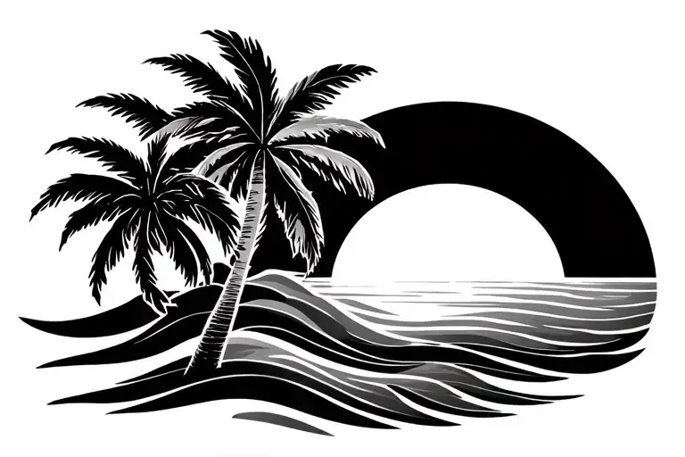 Palm Tree Sun Waves Emanating