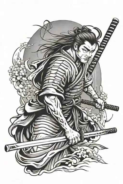 Samurai With Katana And Japanese Background And Blood
