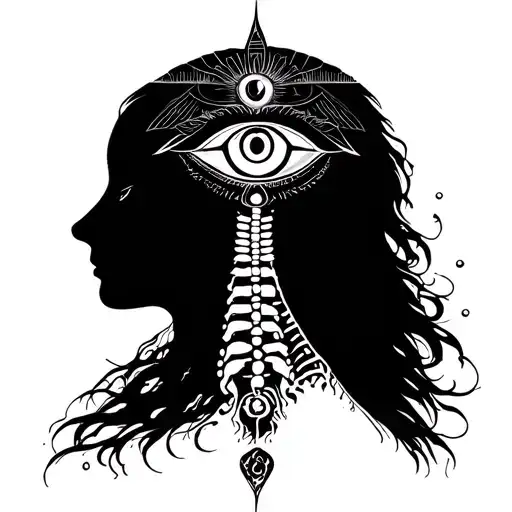 Chakra Spine Tattoo With Elemental Symbols And The Horus Eye At The Neck