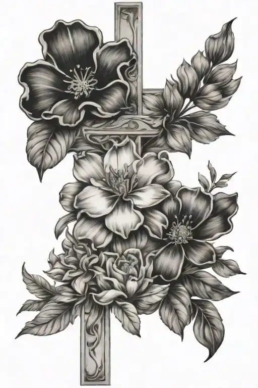 July And May Birth Flower Bouquet With Cross