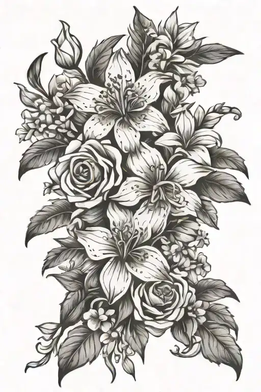 July And May Birth Flower Bouquet With Cross