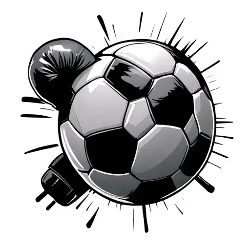 Soccer Ball With A Boxing Glove In The Middle Peice