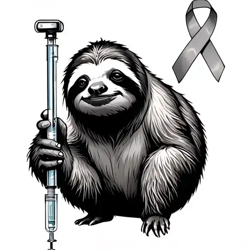 Sloth Holding A Chemo Iv Pole Cancer Survivor Ribbon