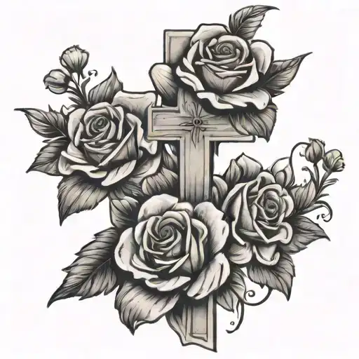 July And May Birth Flower Bouquet With Western Cross