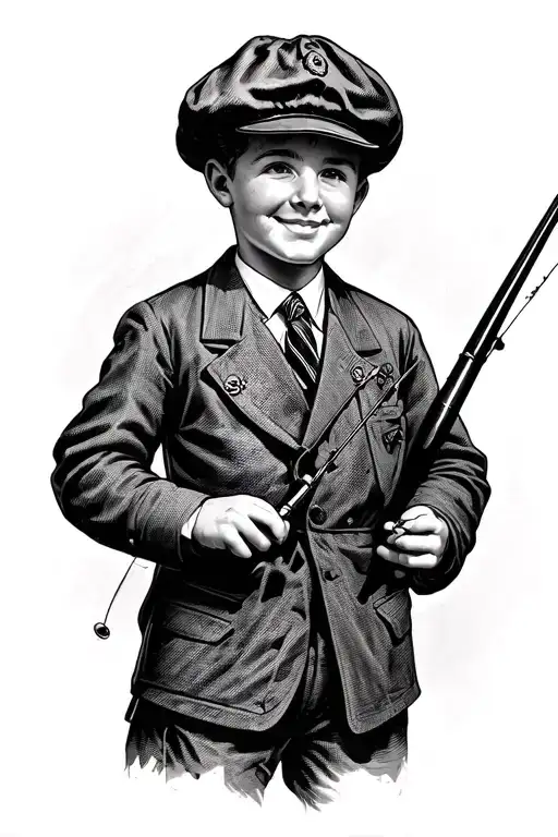 1950S British Shcool Boy Holding A Fishing Rod