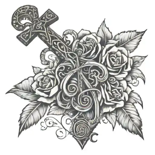 Ankh On A Bed Of Roses With Feathers