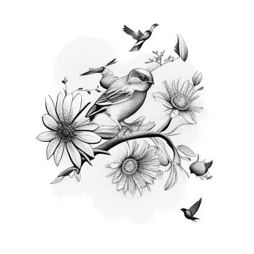 Bird And Flowers