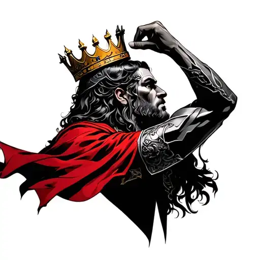 A Warrior With A Red Cape About To Place A Crown On Their Head