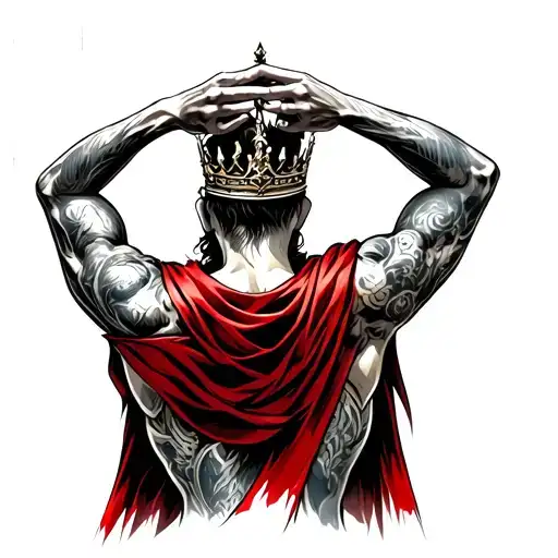 The Back Of A Warrior With A Red Cape About To Place A Crown On Their Head