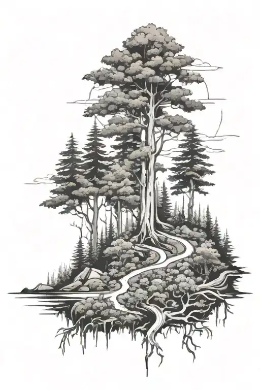 Forest With Path Leading To Cross Surrounded