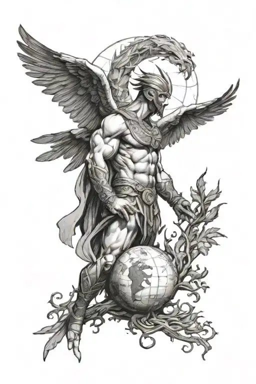 Gladiator Holding A Globe Looking At A Phoenix Flying Away From A Tree Of Life