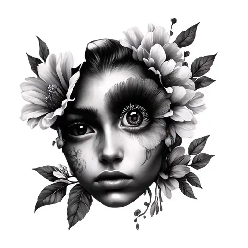 On Line Tatoo Face With Flowers Instead Of Eyes