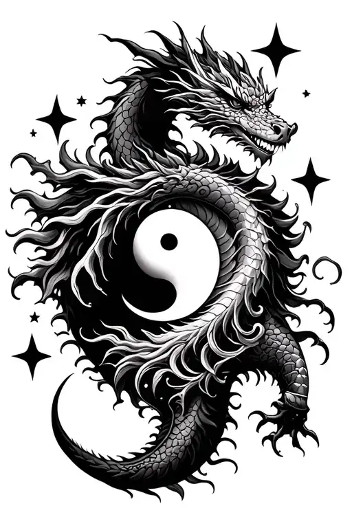Dragon Yin Yang With Sun Moon And Stars Forming