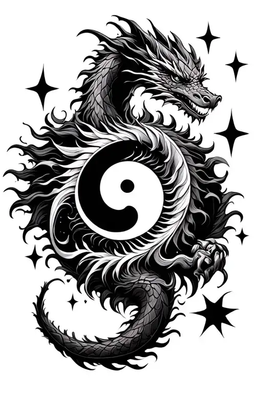 Dragon Yin Yang With Sun Moon And Stars Forming