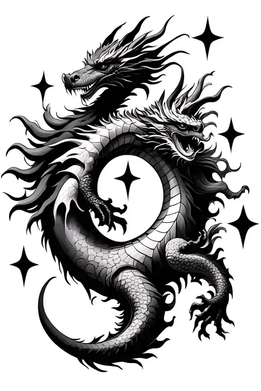 A Dragon Couple In Yang With Sun Moon And Stars Forming
