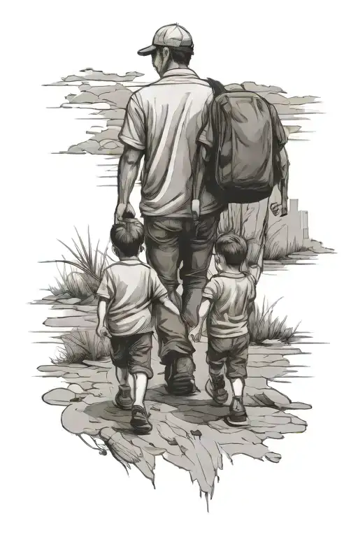 Boy And Dad Walking