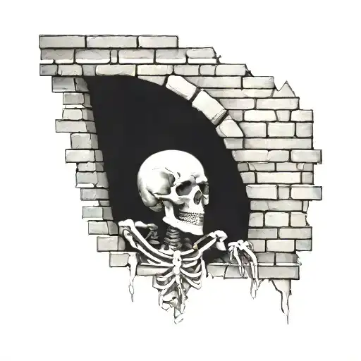 A Skeleton Hiding And Stuck In A Brick Wall
