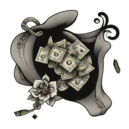 Money Bag Falling Over With Floral Money