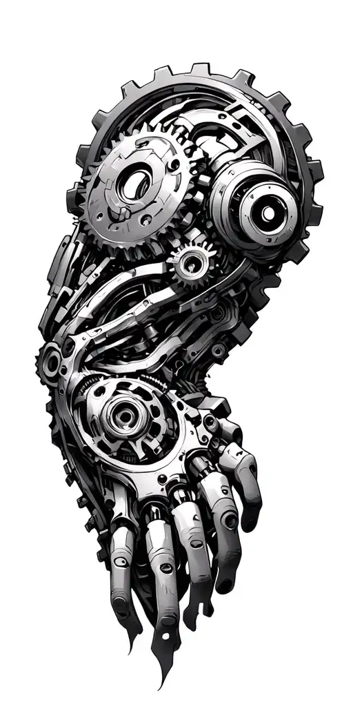 Futuristic Biomechanical Gears And Machinery Mixed Into Biology Of Arm