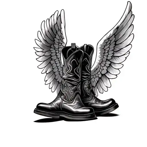 Cowboy Boots And Large Angel Wings That Spread Up From The Bottom