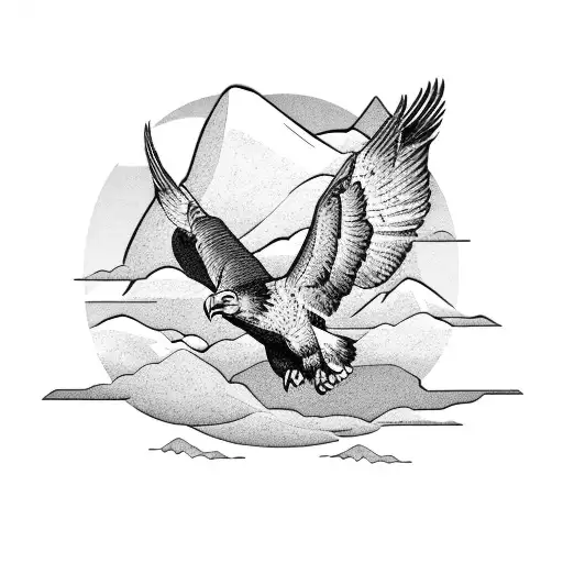 Mountains With Eagle Flying Above Them