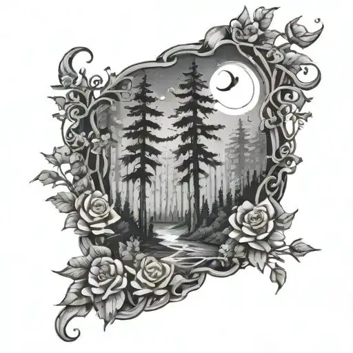 Scary Forest And Lovely Flowers And Stars