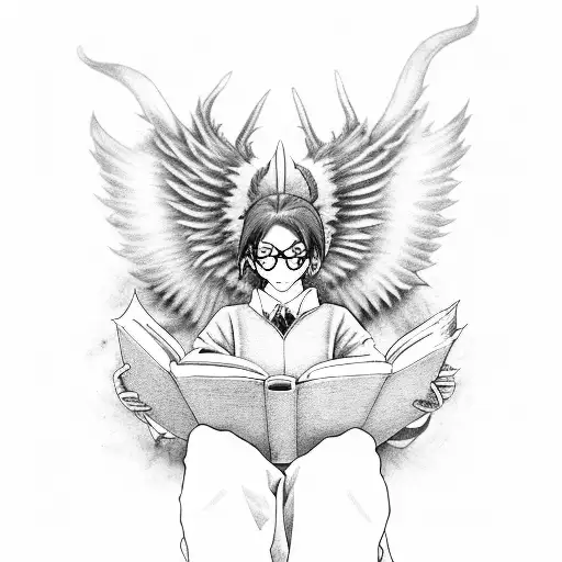 A Librarian With Demon Wings Reading An Anime Book
