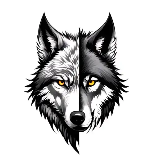 Wolf Face Half Phoenix Half Face