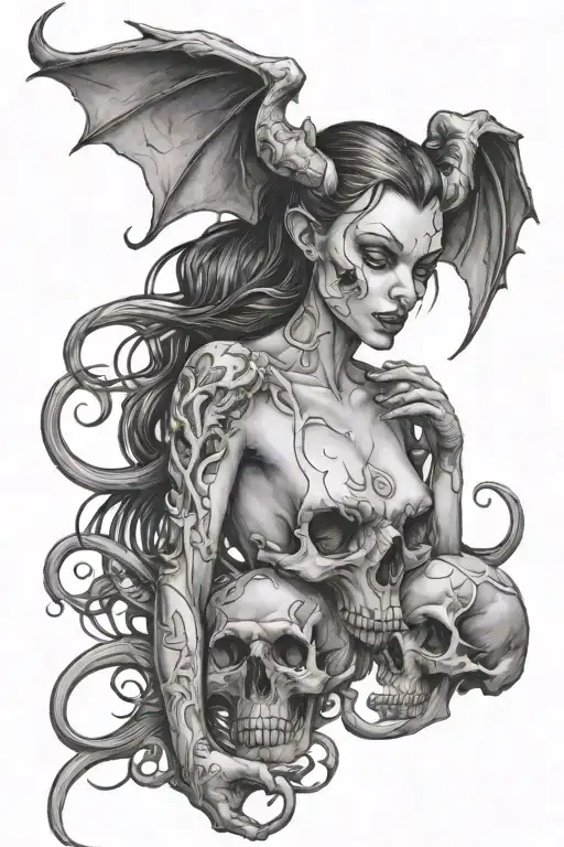 Succubus Demon Girl Licks Skull