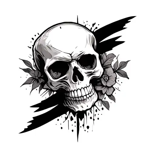 Black Strip Around Fore Arm Tatoo With 1 Skull In It