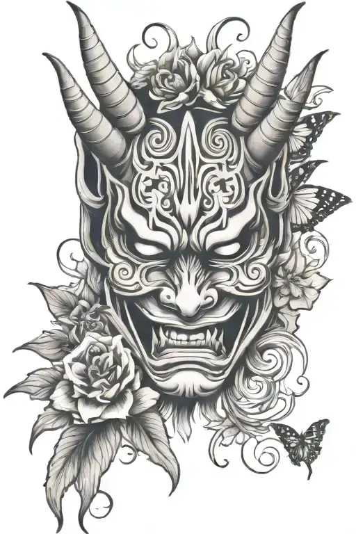 Oni Mask Floral Butter Fly Me To The Moon