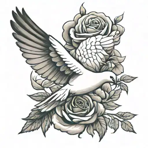 Rose White Dove Mid Flight