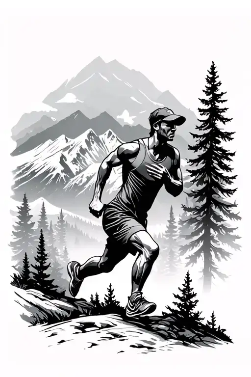 Man Runner Mountain Forest Landscape
