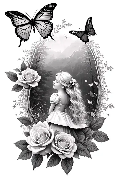 Alice In Wonderland Fairy Forest Scene Butterfly Rose