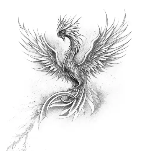 Phoenix Rising From The Ashes With Open Wings