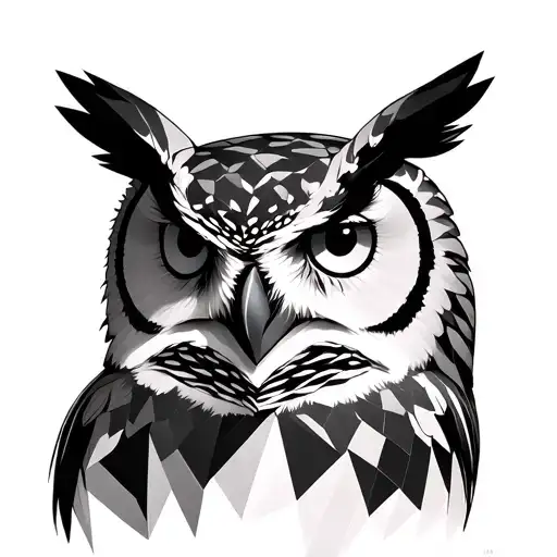 Owl Realism Face With Geometric Body
