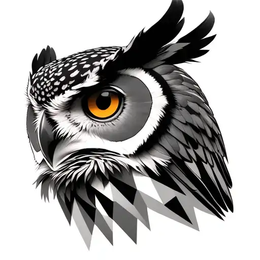 Owl Realism Face With Geometric Body For A Full Back