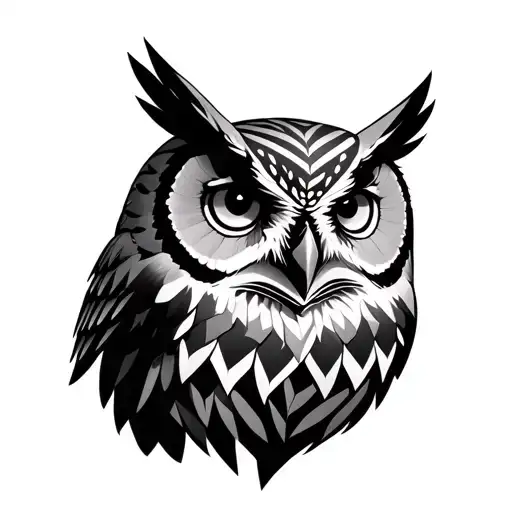 Full Owl With Realism Face With Geometric Body For A Full Back